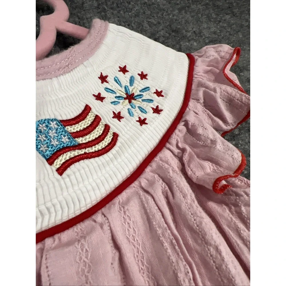 Abby & Erie Pink Smocked Patriotic Dress - Size 2 / 2T - EUC